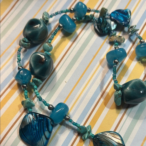 Elegant Blue Beaded Necklace and Bracelet Set - Picture 2 of 3